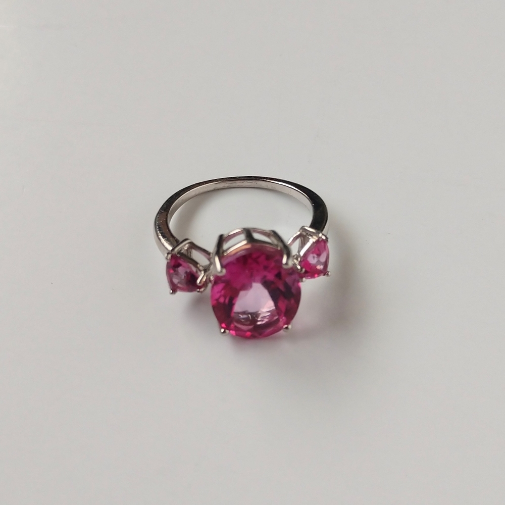 Faux Diamond Ring Pink Crystal Engagement Wedding